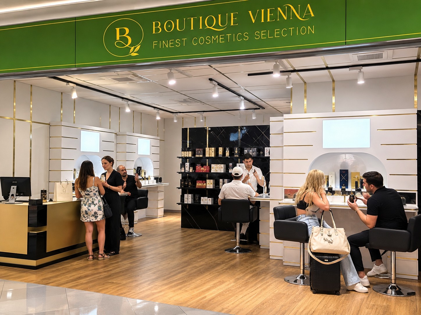 Boutique Vienna staff advising customers in the cosmetics store